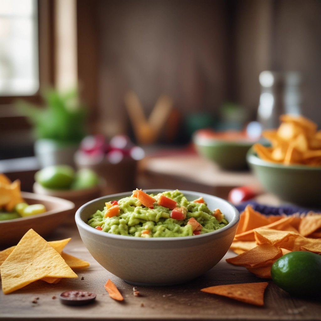 guacamole dentro de um potinho com nachos