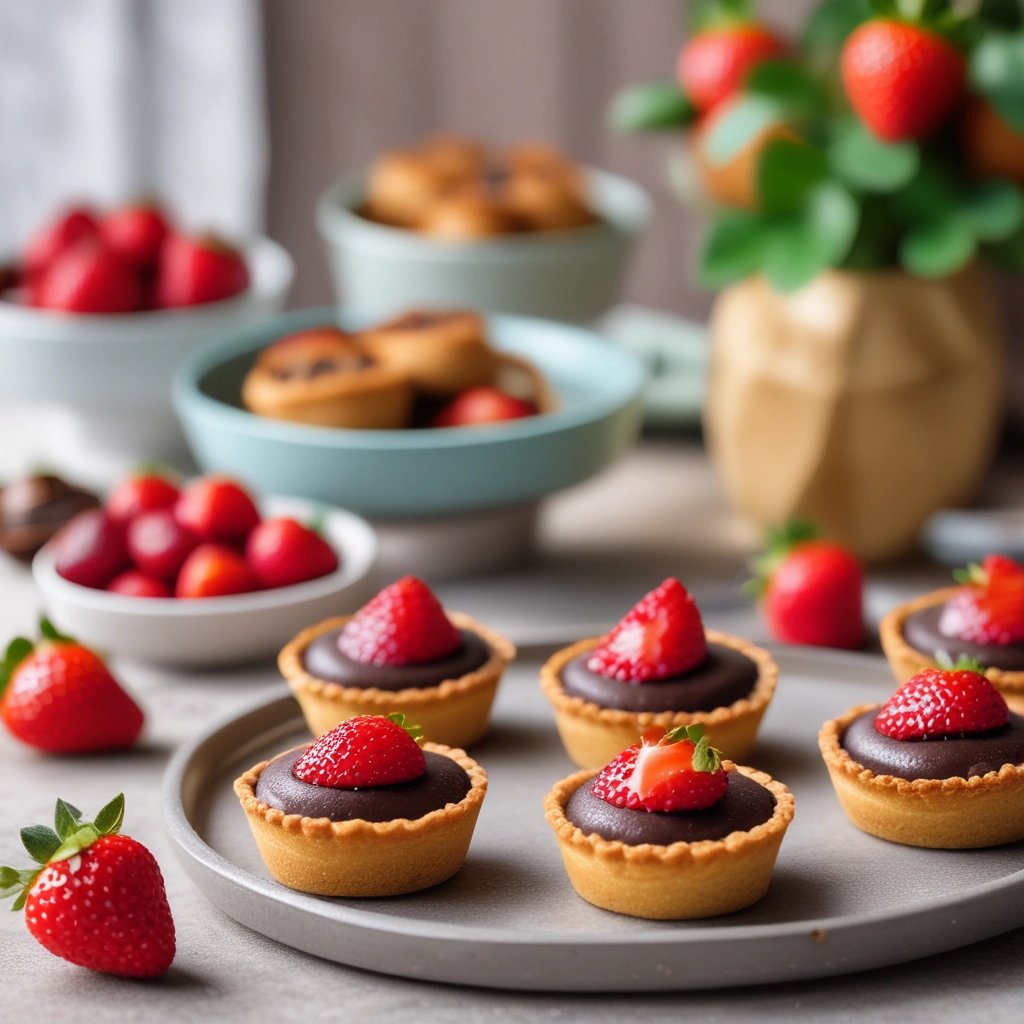 mini tortinhas de chocolate com morango