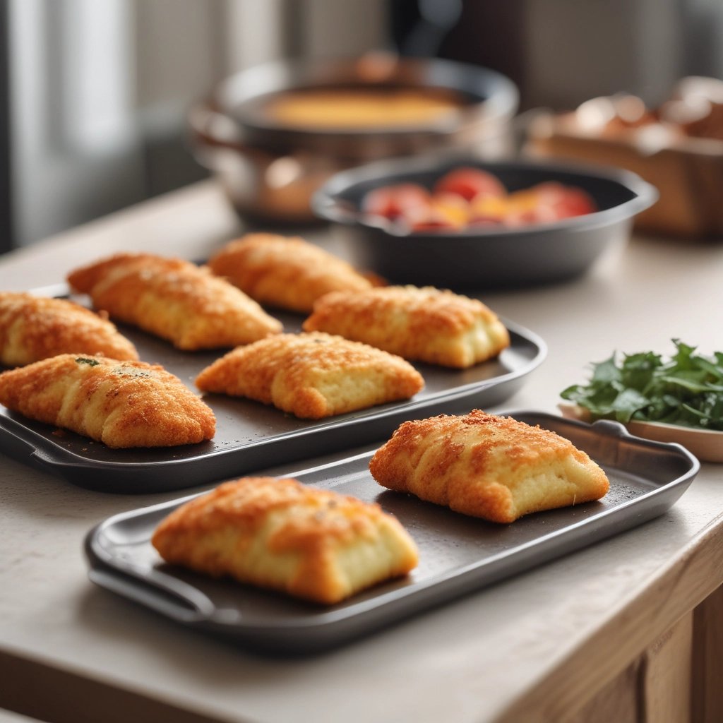 rissoles de queijo e presunto em um tabuleiro