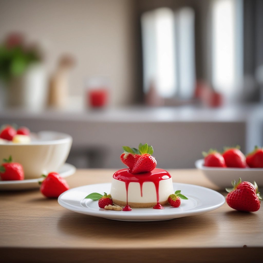 panacota com calda de morango