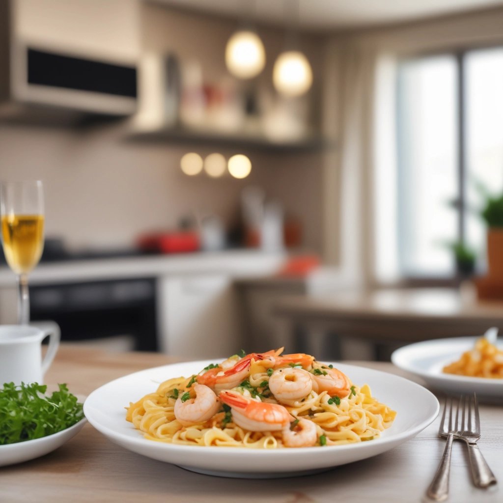 Macarrão com Camarão ao Molho Cremoso
