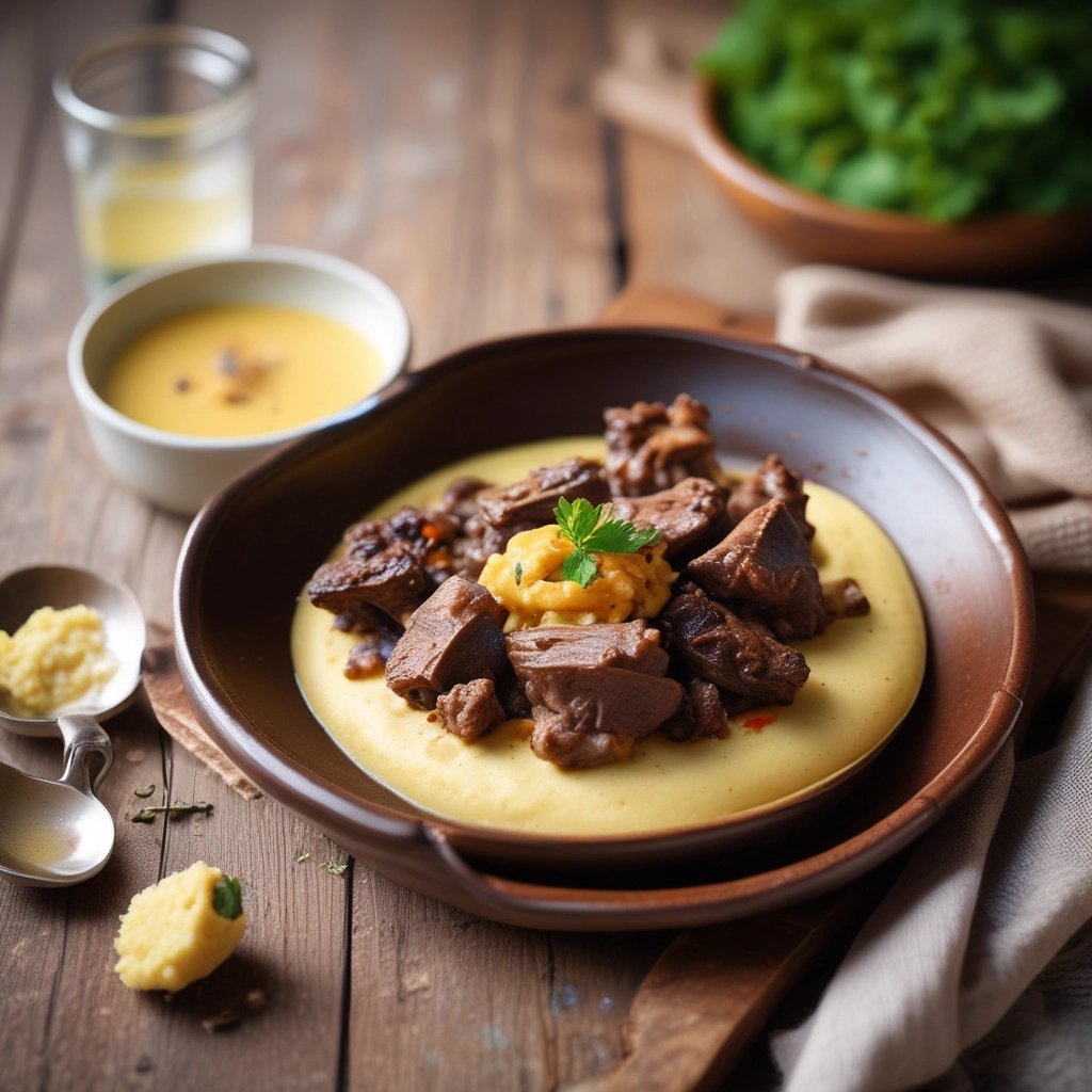 prato de rabada com creme de fubá