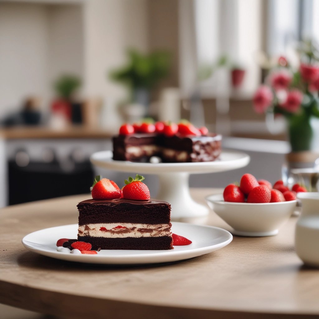 Bolo de Chocolate com Recheio de Creme e Morango