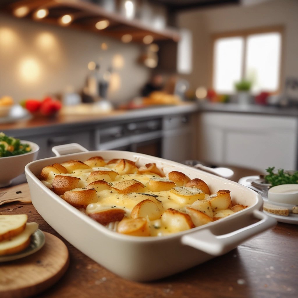 batatas assadas com molho e queijo