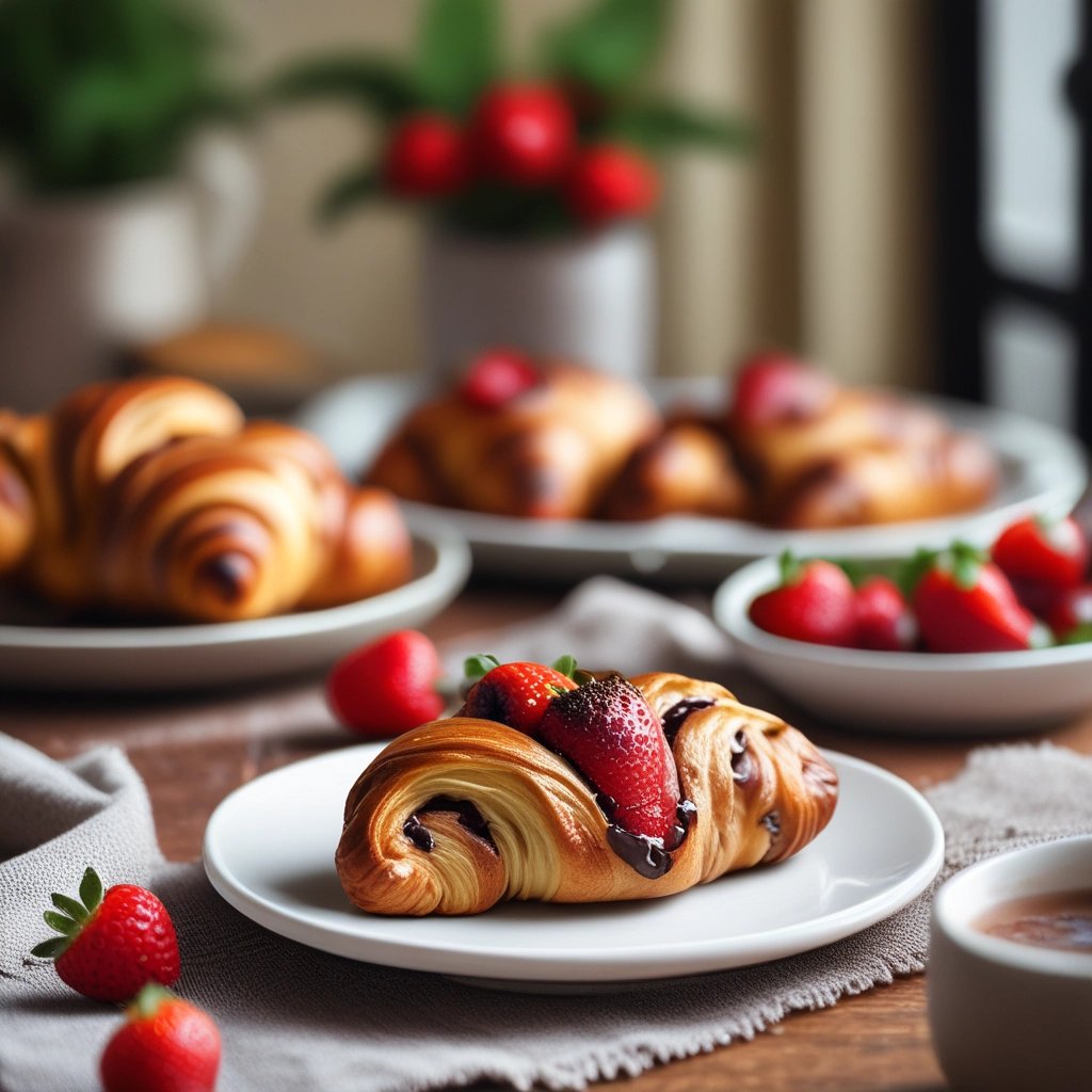 Croissant Doce de chocolate com morango