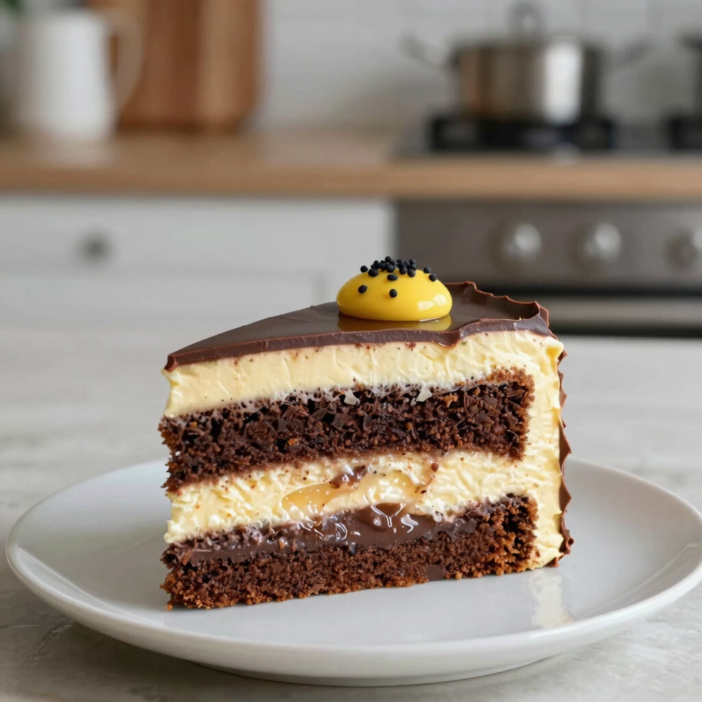 Bolo de chocolate com recheio de chocolate e maracujá