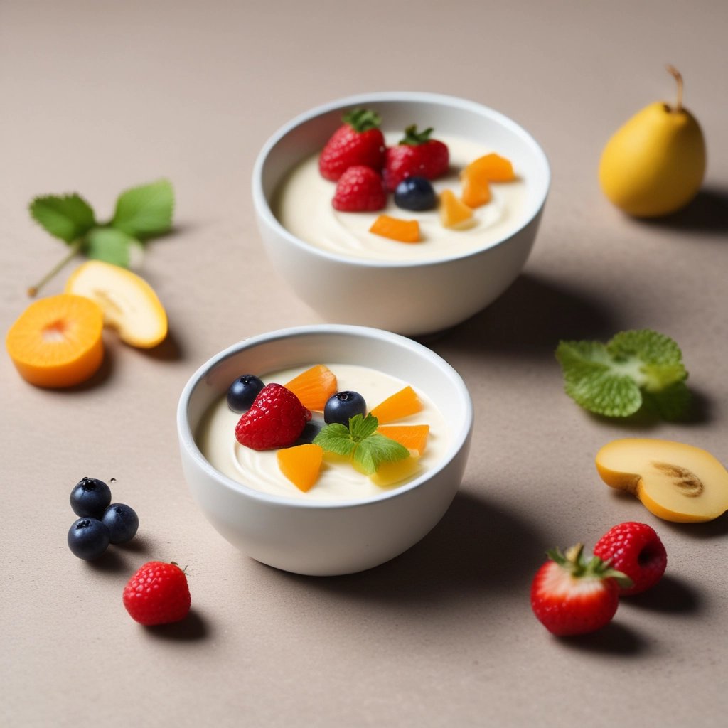 potinho com creme e frutas