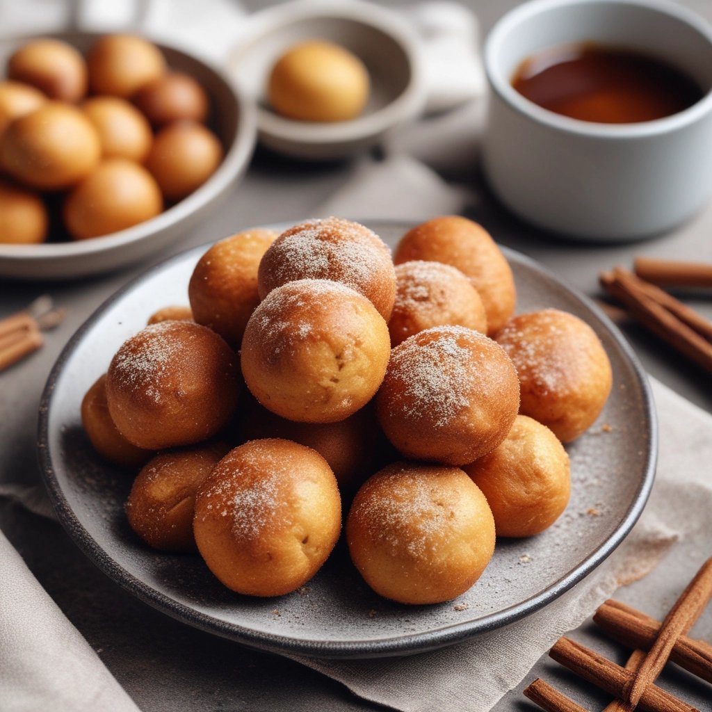 bolinhos de chuva polvilhados com canela e açúcar