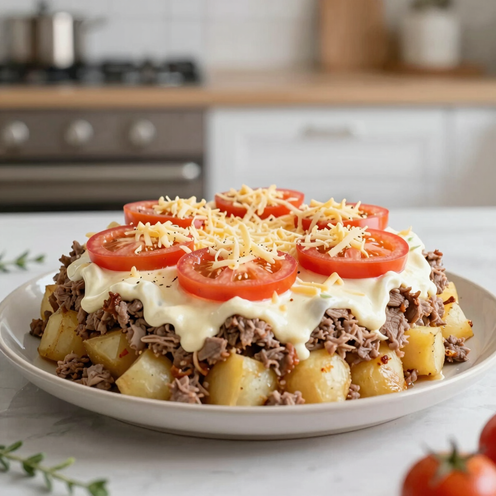 batatas assadas com carne tomate e queijo