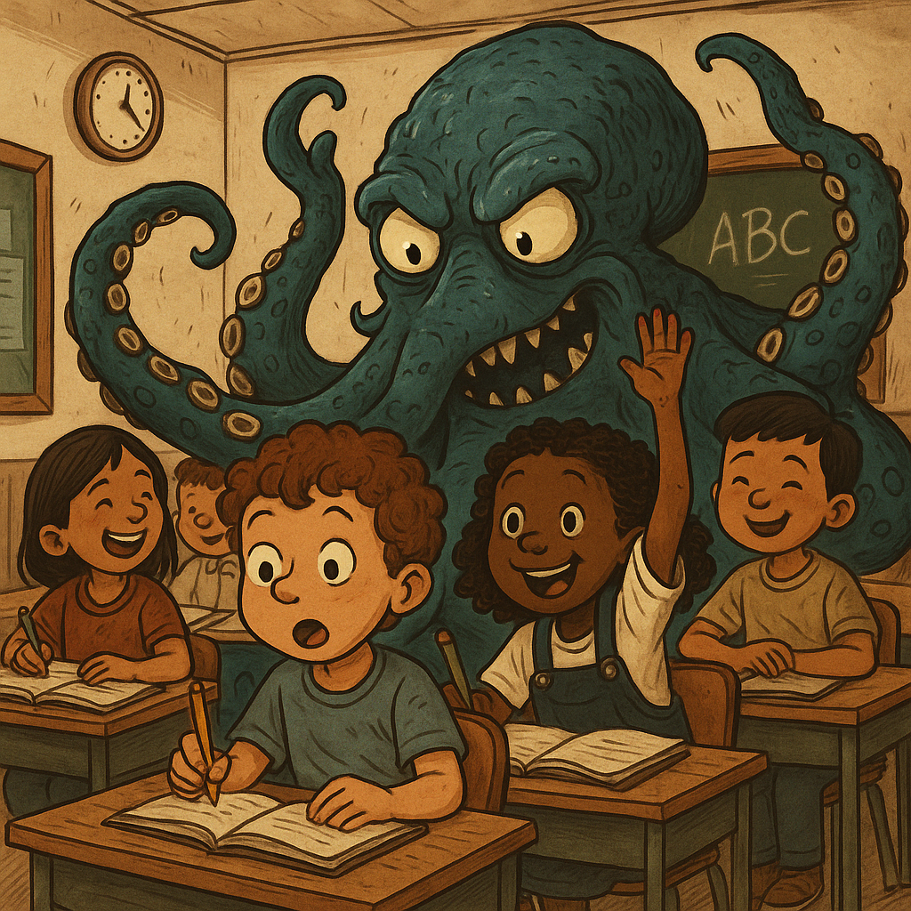 a cartoonish illustration of a monster like creature