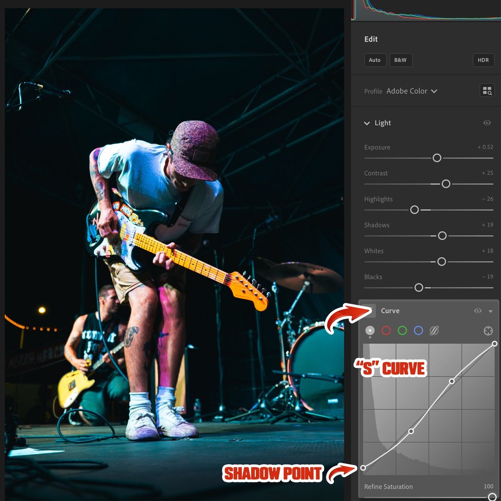 Faded film look using tone curve in Lightroom