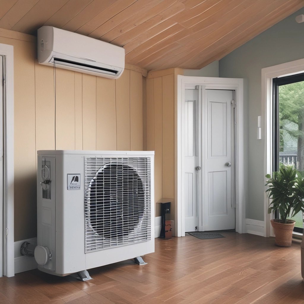 A brick building with two air conditioners on the side of it