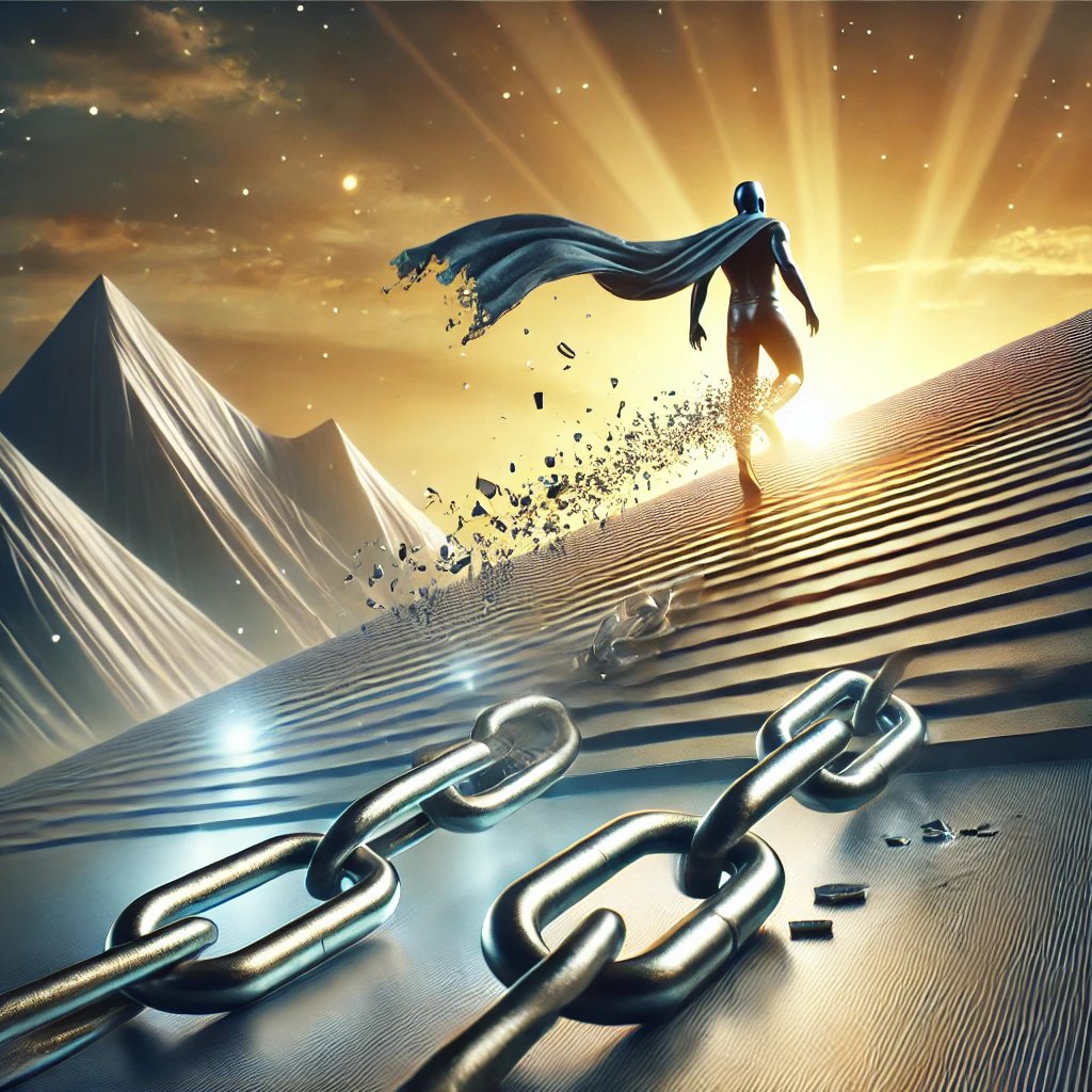 a man is breaking free from the limitations of self-imposed labels, roles and self-images