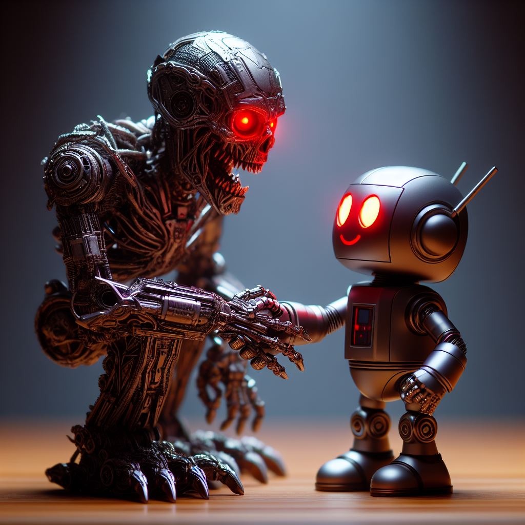 AI generated image of two robots shaking hands