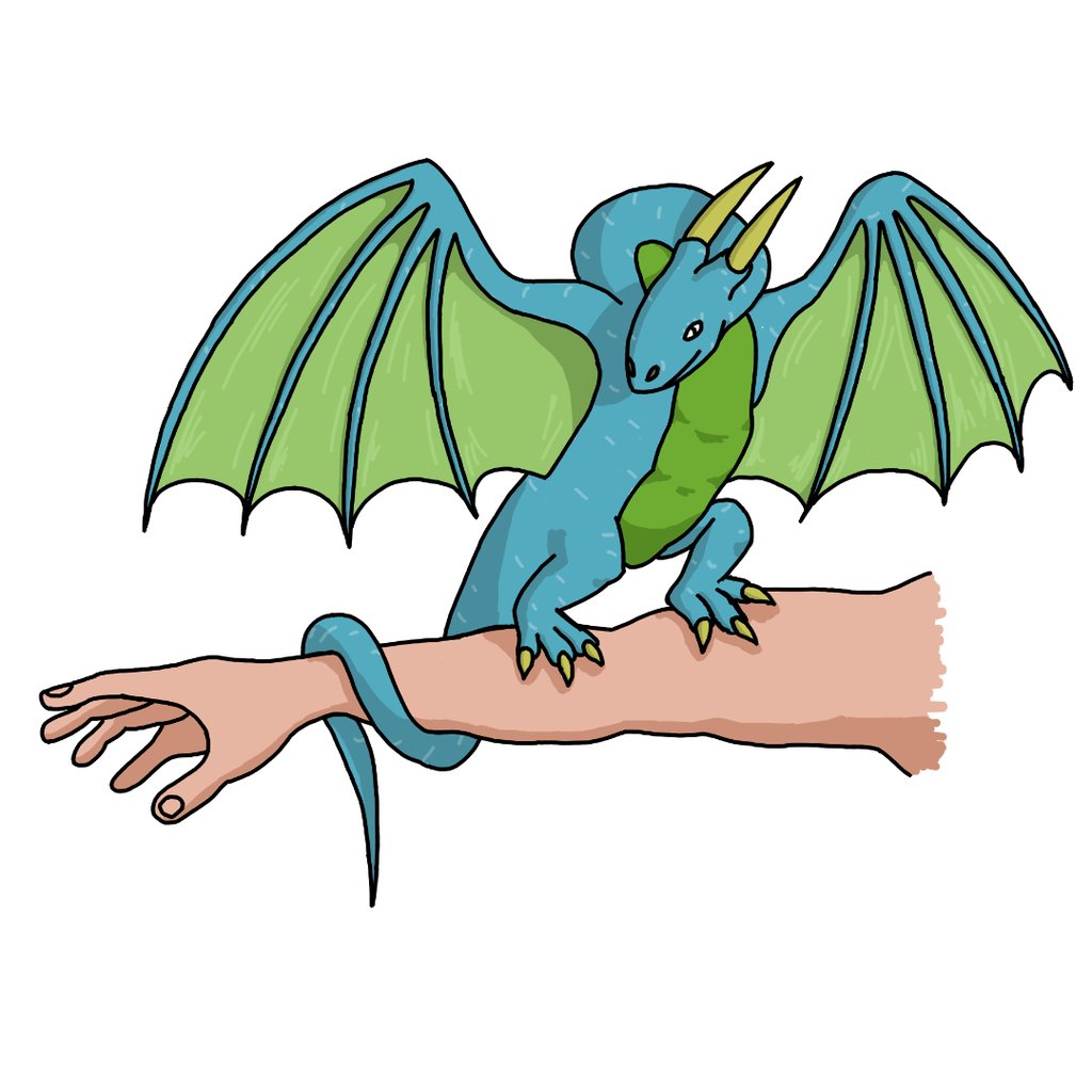 drawing of a dragon sat on an arm