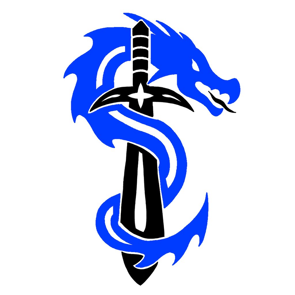 Drawing of a dragon and sword decal