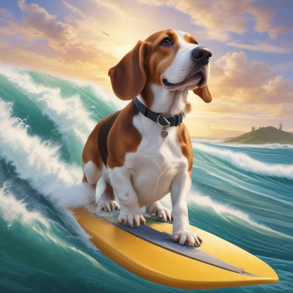 Ai generated image of dog surfing