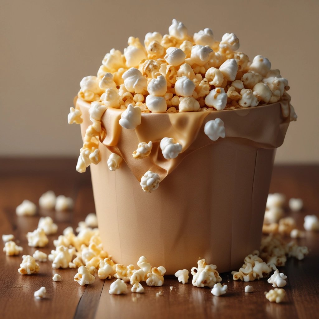 bucket of popcorn covered in toffee sauce
