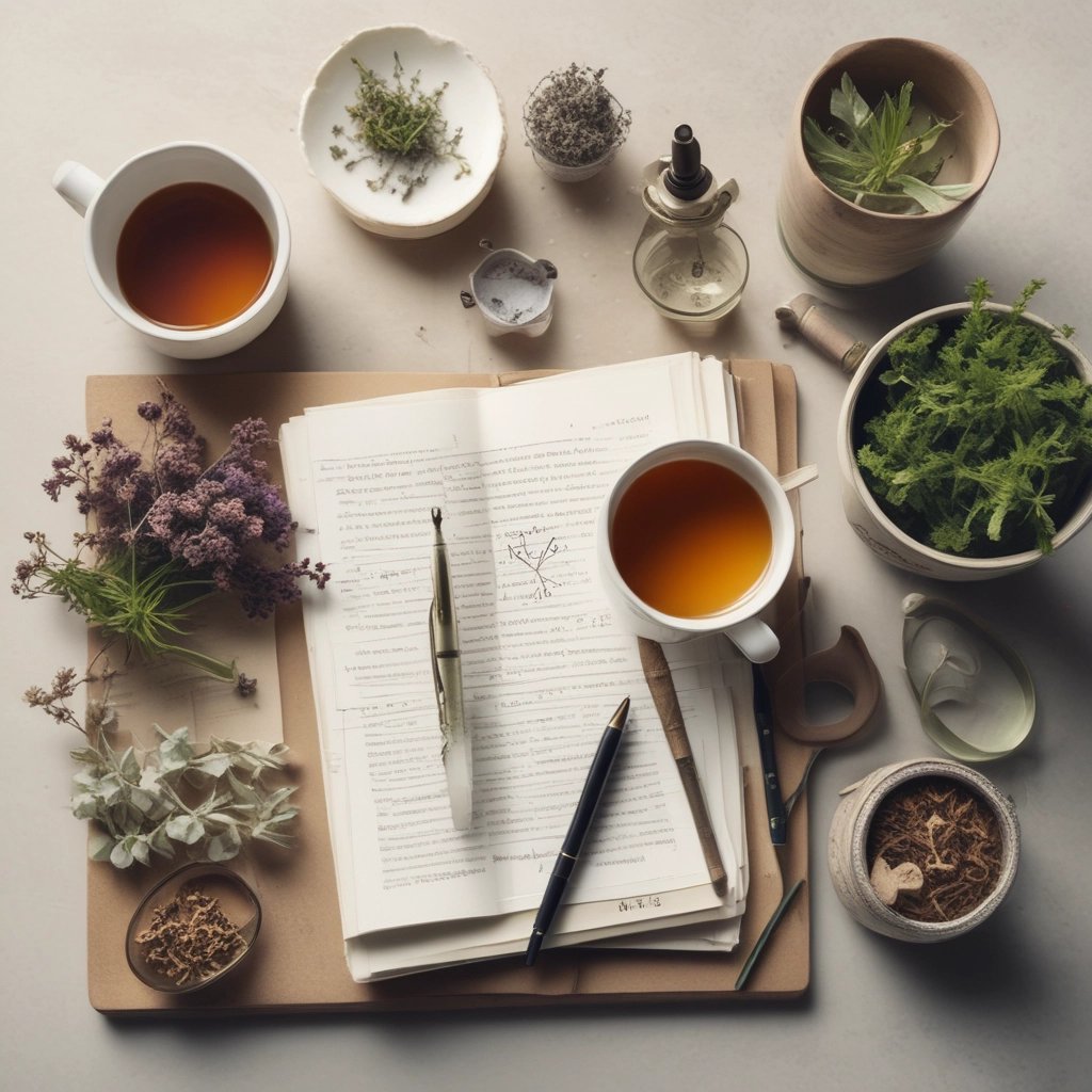 Two individuals are practicing a yoga or meditation session outdoors. The person in the foreground is standing with eyes closed, hands over the heart, conveying a sense of calm and focus. The background features a wooden building and autumn trees with golden leaves, under a soft, warm light.