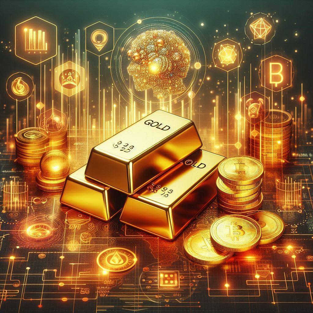 Golden coins, bars & graphs representing investment trends showcasing gold's timeless appeal & value