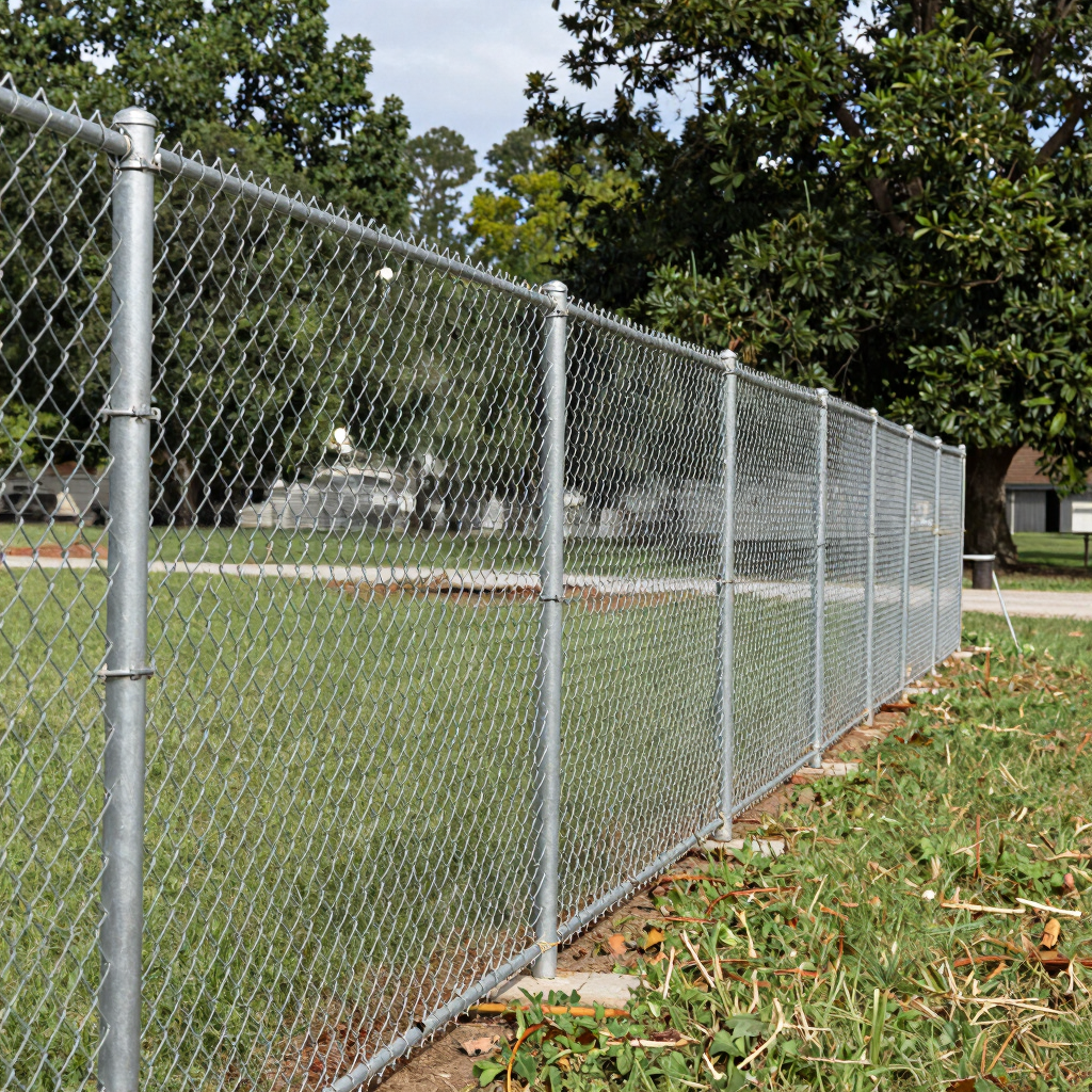 Chain-link fence in front of a bridge