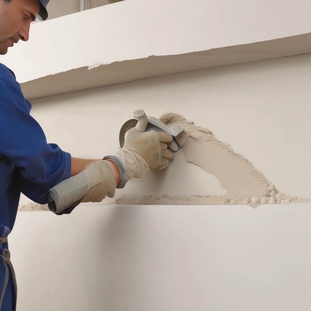 A construction worker applying concrete admixture on a building site.