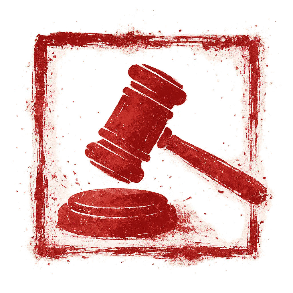 Ilustração estilizada de um martelo judicial