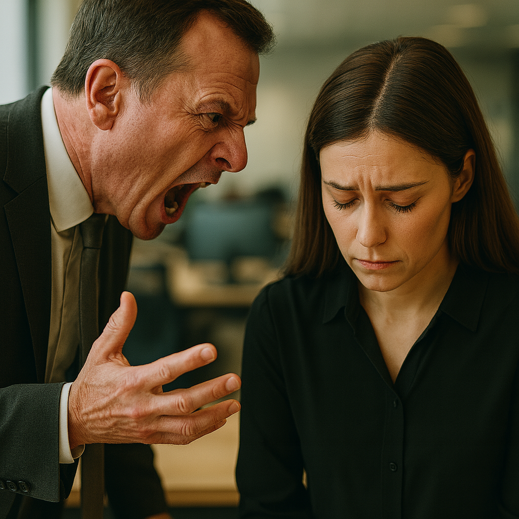 Representação de uma cena de assédio no trabalho.