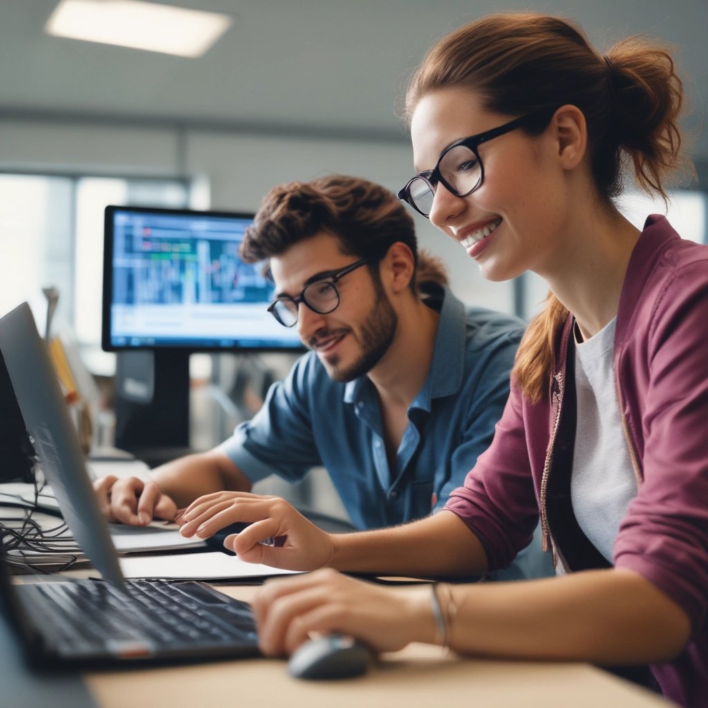 woman in pink shirt sitting in front of black laptop computer