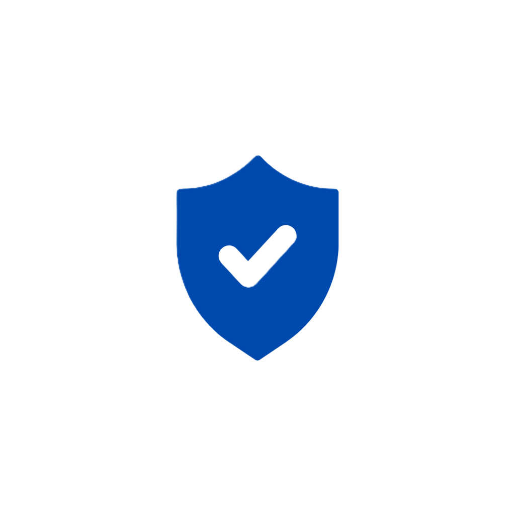 A blue security shield icon with a white checkmark symbol representing safety and protection.