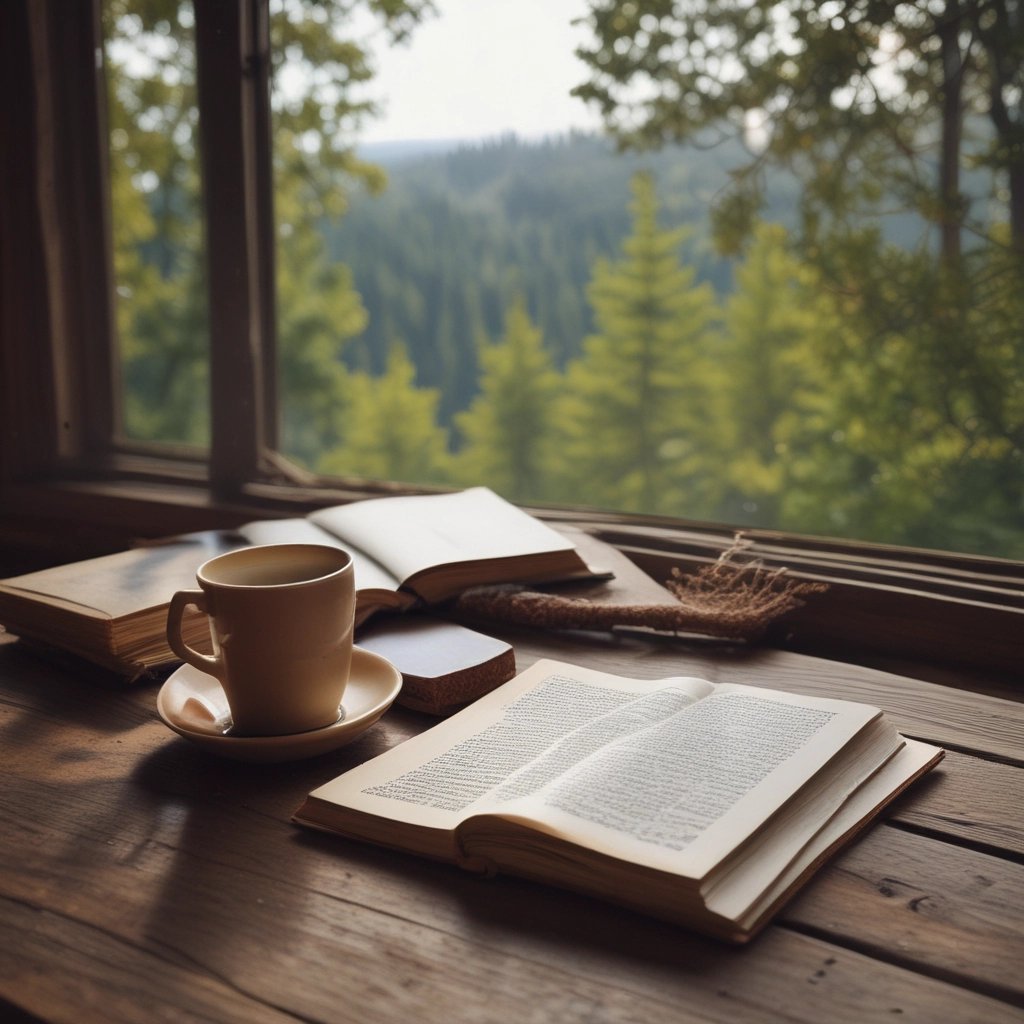A cup of coffee and a book on a table