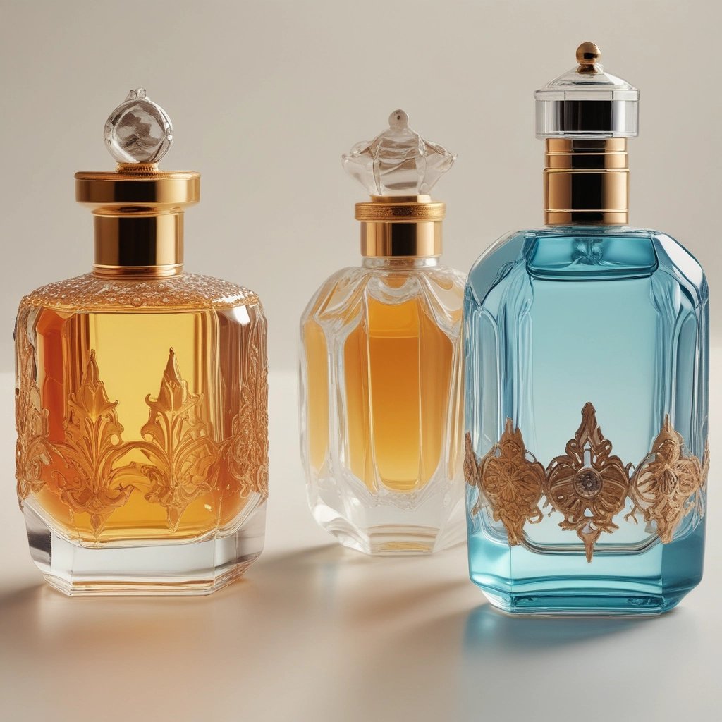 a bottle of perfume sitting on top of a red ribbon