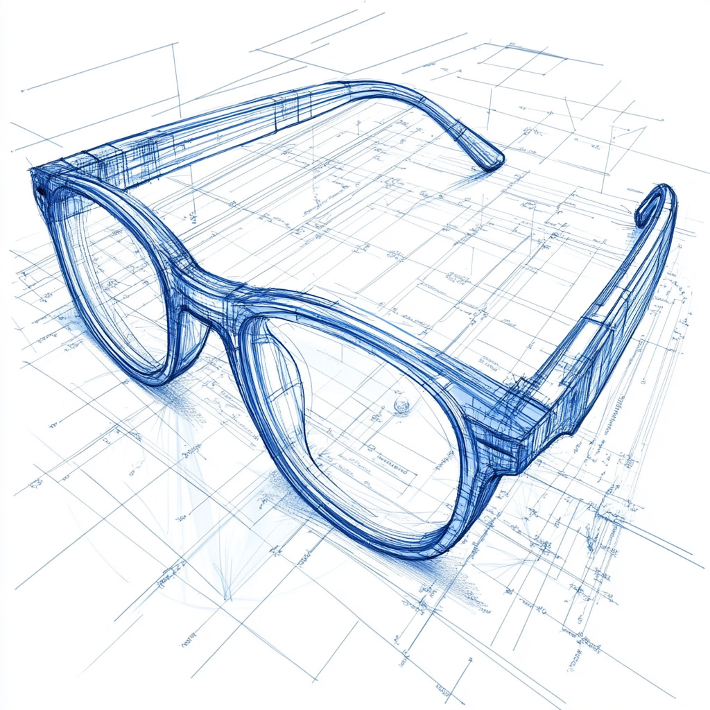 blueprint style illustration of glasses