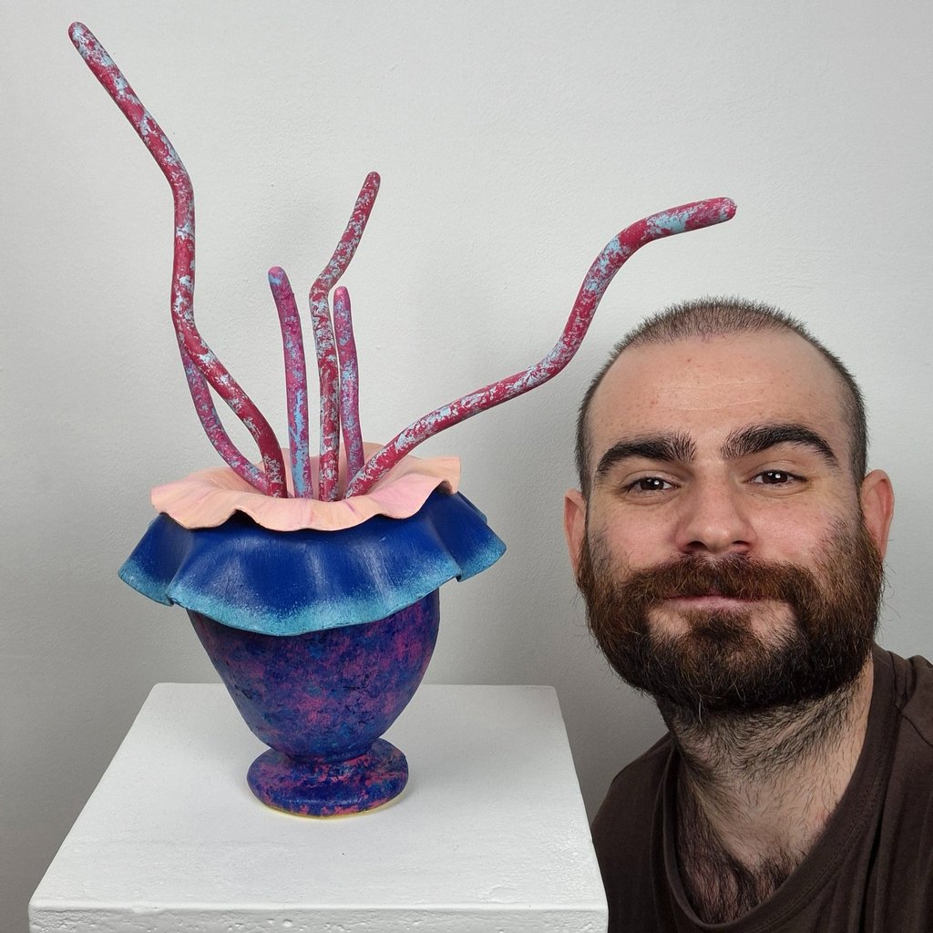 Sylvester Zagato and one of his sculpture