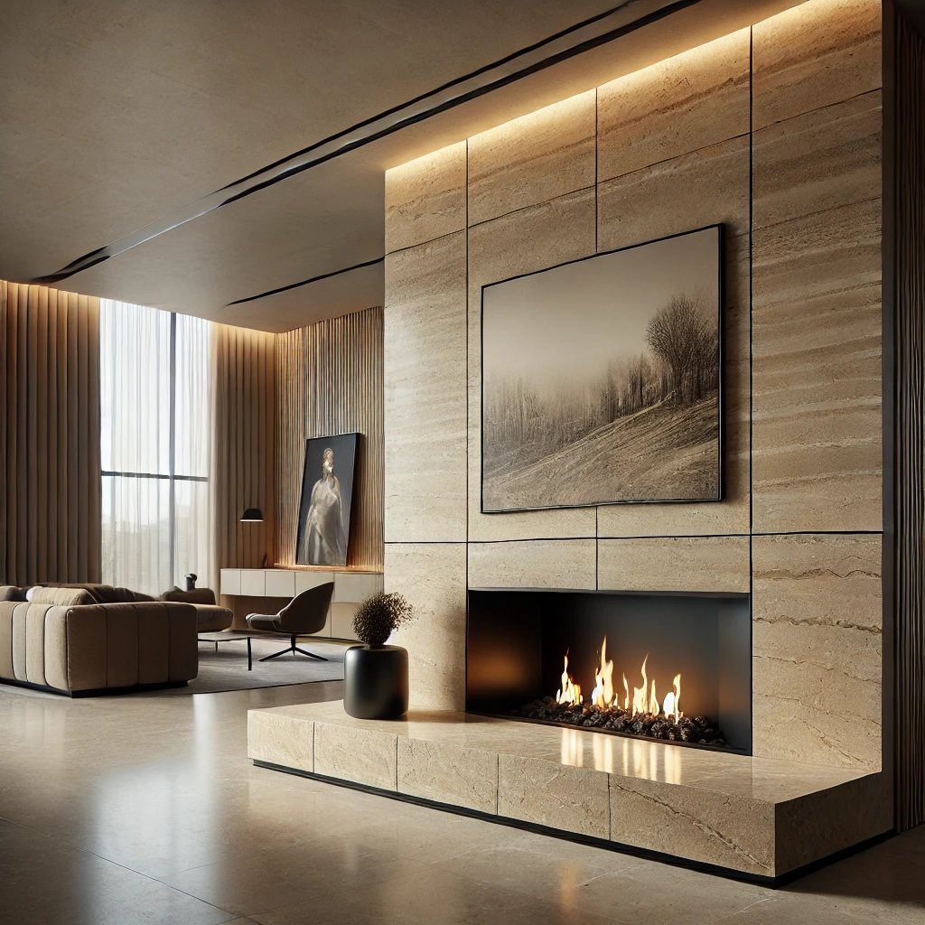 Travertine tiles for fireplace classic natural stone Italian luxury