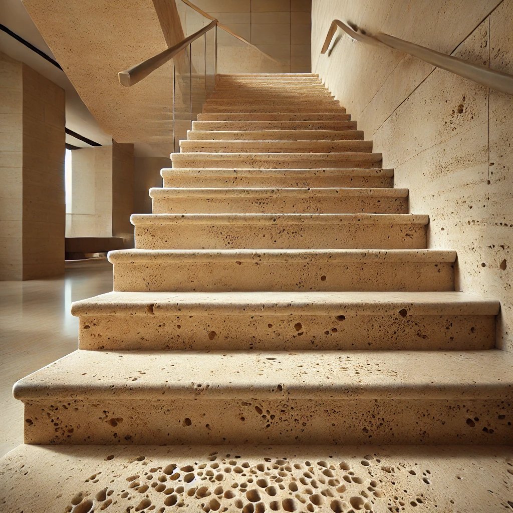 Trawertyn na schody klasyczny kamień naturalny jasny włoski