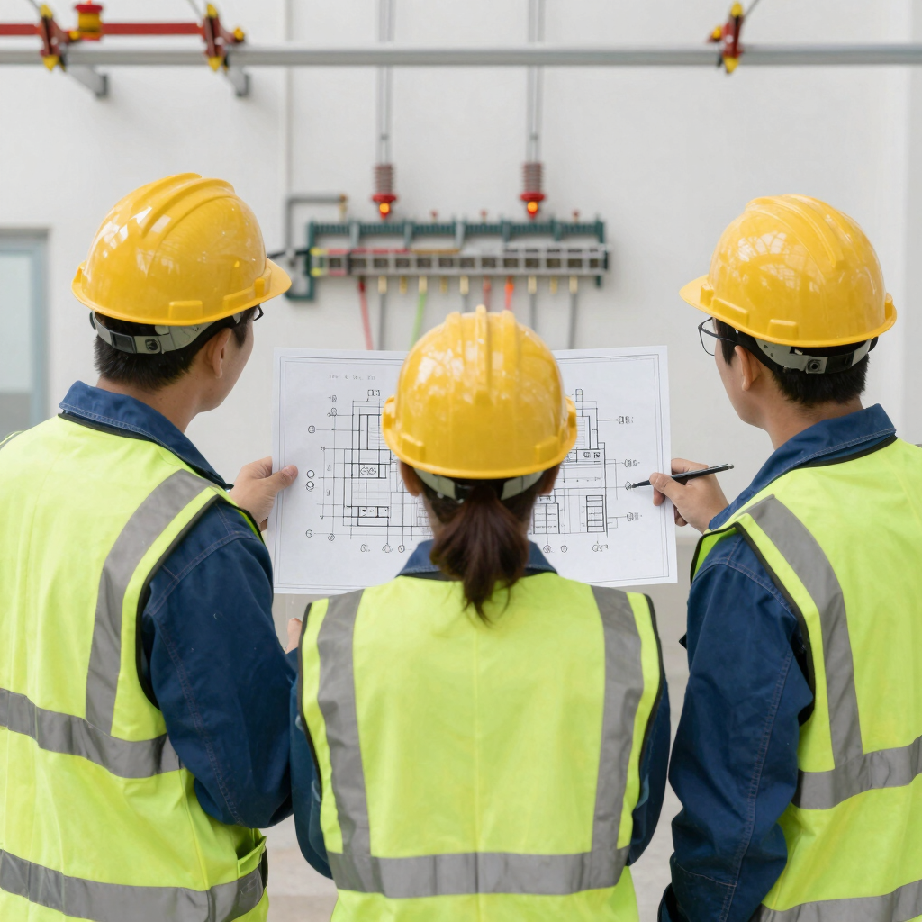 An electrician fixing wiring inside a modern home, focused and professional.