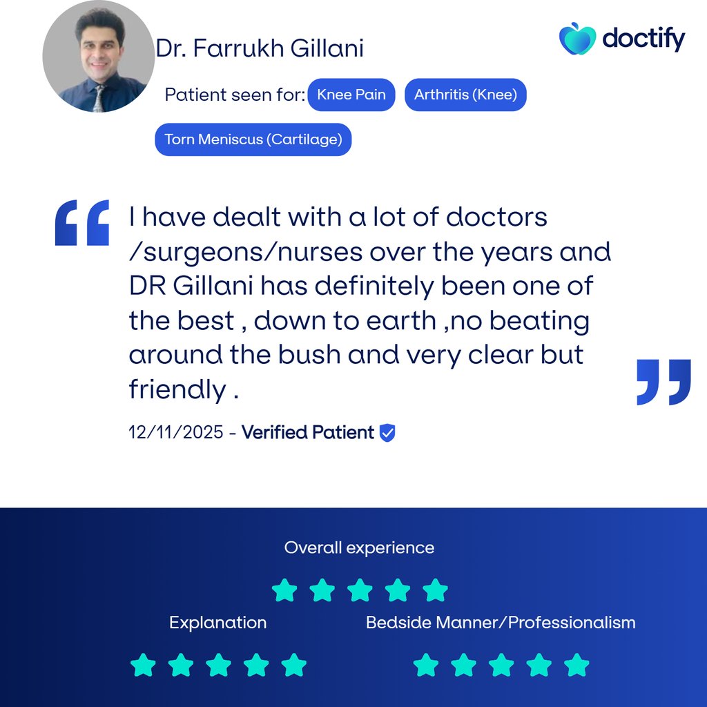 “Image showing verified patient feedback about Gillani Knee Clinic’s orthopaedic expertise 