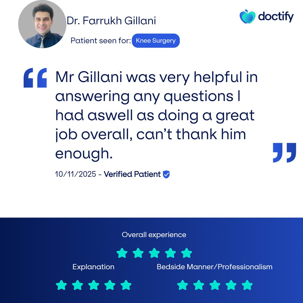 Visual of genuine patient review describing Gillani Knee Clinic’s professional knee care .