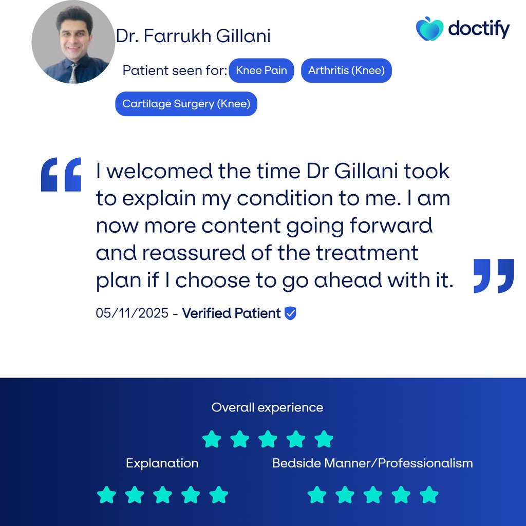 Screenshot of patient comment describing successful knee surgery and support at Gillani Knee Clinic.