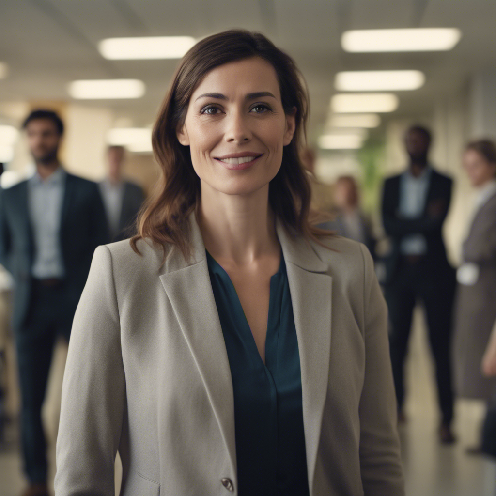 femme adulte souriante sur son lieu de travail