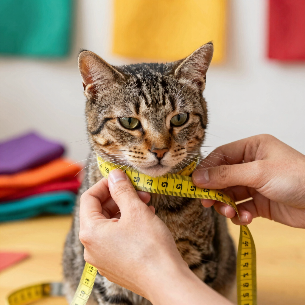 Persona tomando medidas de un gato para crearle una prenda 