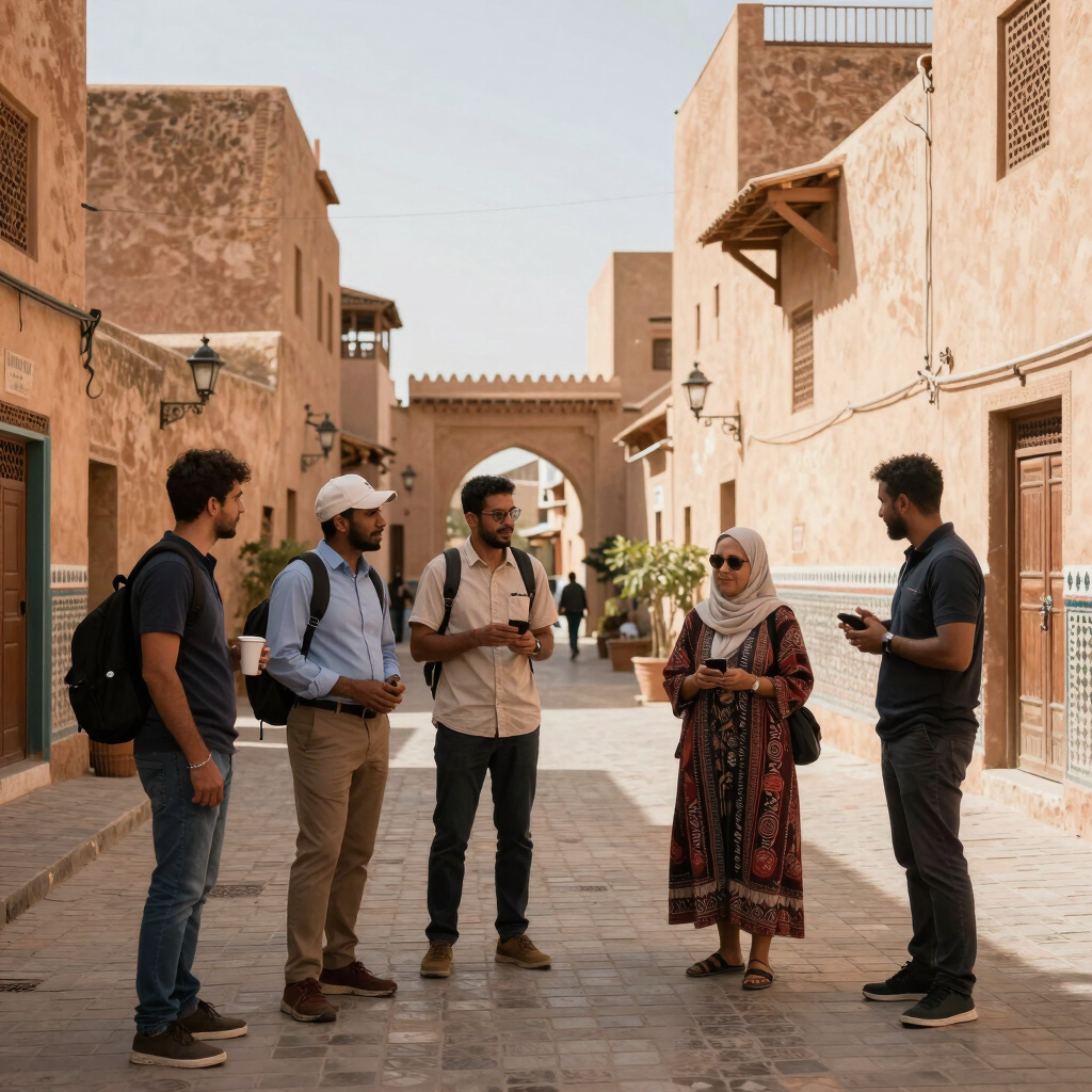 A luxury private car parked beside a historic Moroccan kasbah at sunset.