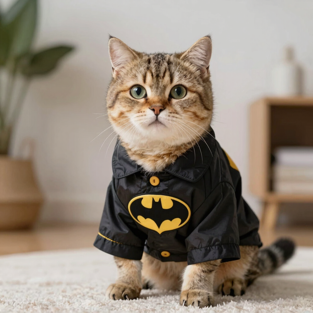 Gato peludo con jacket azul