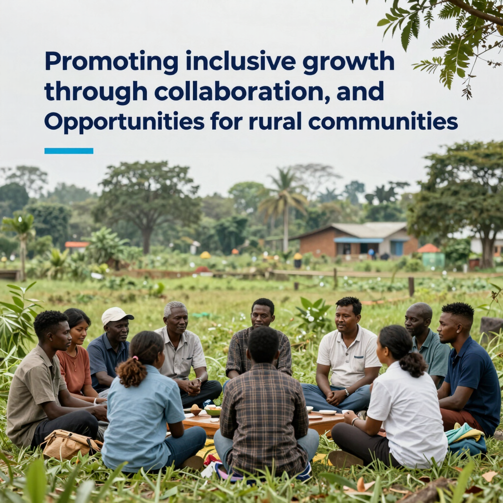 Community members gathered around a table discussing sustainable farming practices.