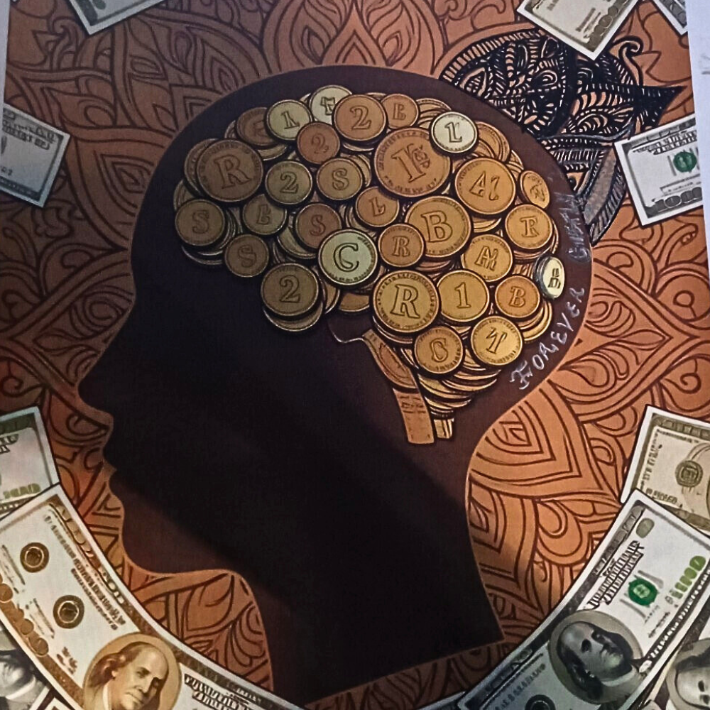 money affirmation head silhouette coloring page mandala design background