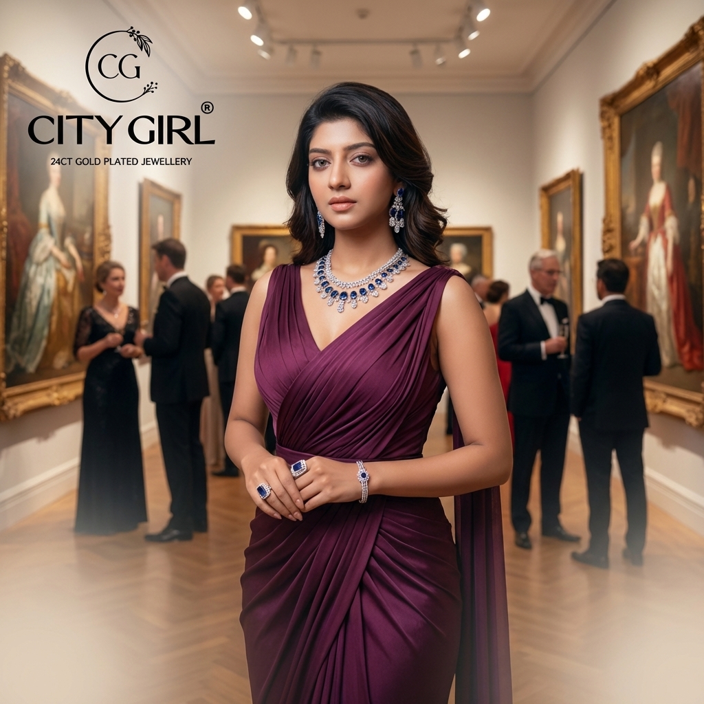 City Girl Jewellery - 6monthsguaraunteejewellery - 18 Carat Gold Plated - AD Collection Necklace Set