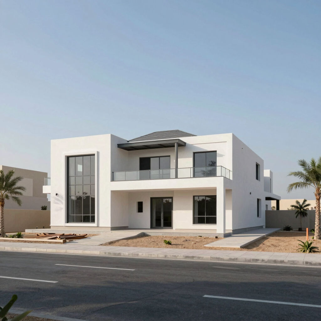 A dynamic team of architects and engineers collaborating over blueprints in a sleek modern workspace.