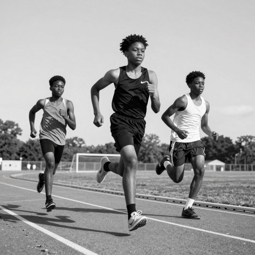 Youth athletes sprinting at p1 athletics