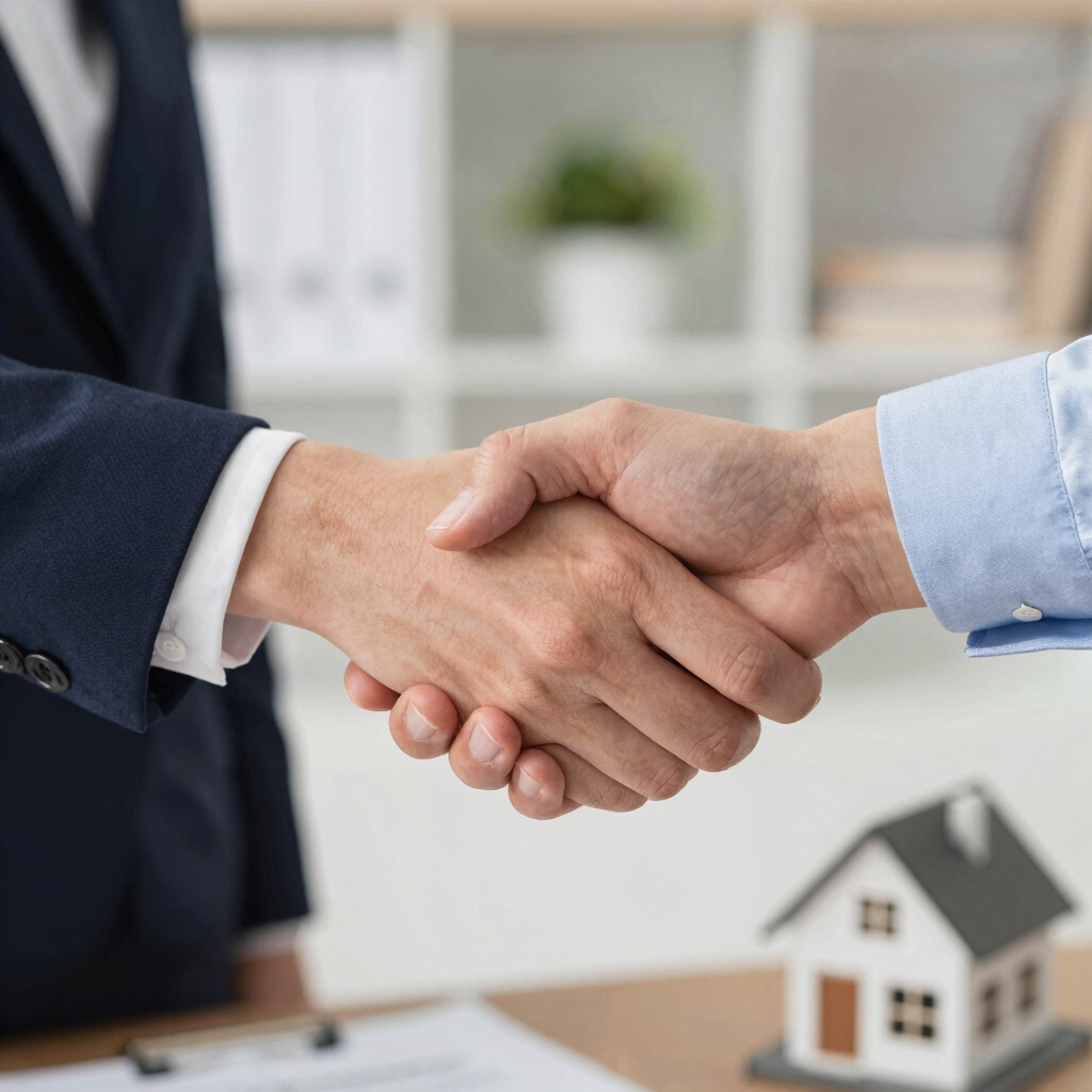 A professional consultant presenting an energy certificate to a happy homeowner.